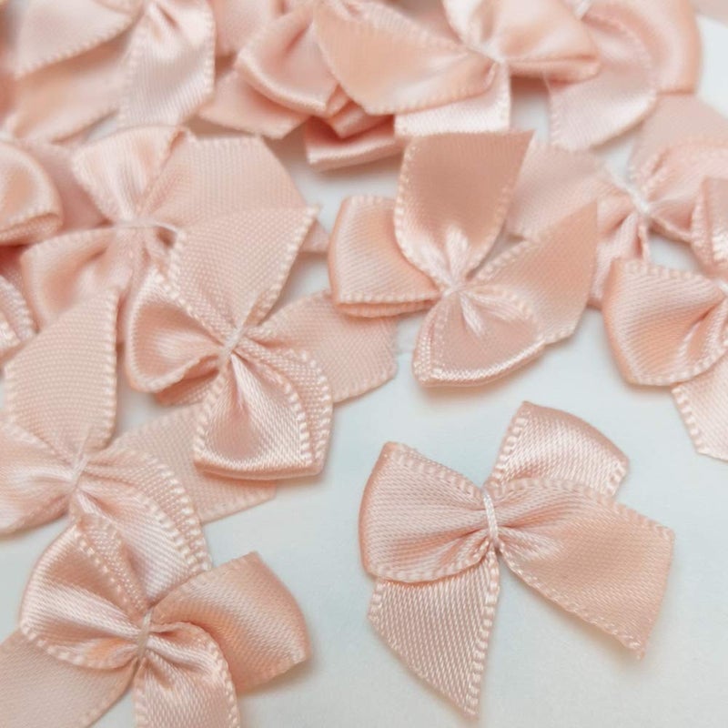 Chenkou Craft 60pcs Mini Satin Ribbon Bows Flowers 1" x3/4" Appliques DIY Craft (Peach) - Image 4